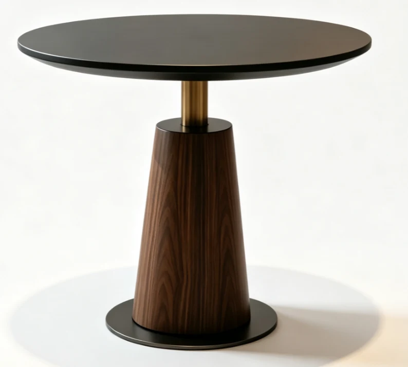 Dark round dining table