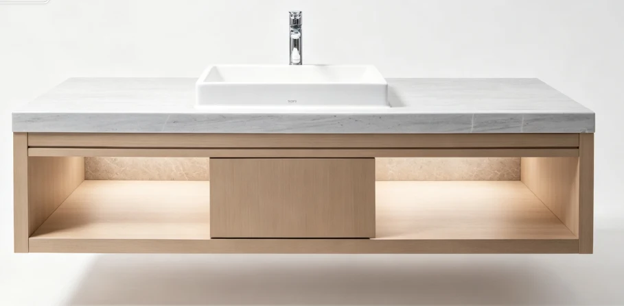 Open shelf bathroom vanity